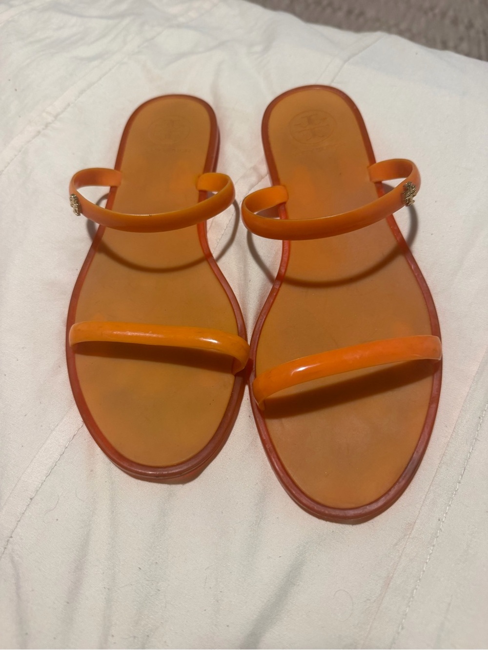 Tory Burch Orange Double-Strap Slide Sandals